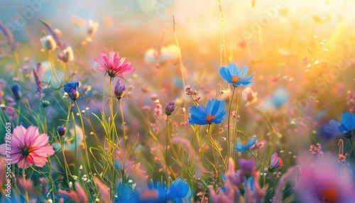 multicolor wild flowers landscape