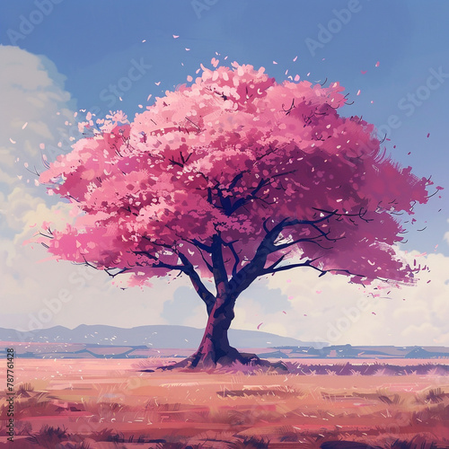 asrthetic cartoon pic of a pink tree
