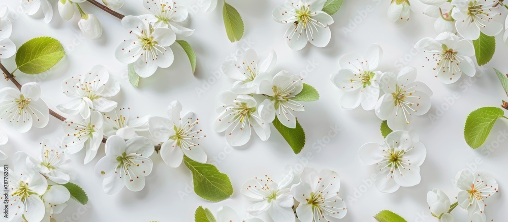 White pear blossoms on a white background White pear blossoms on a white background