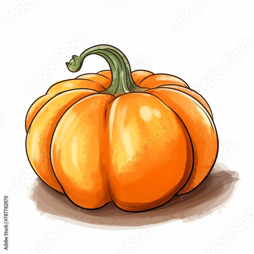 asthetic cartoon pic 0f a pumpkin ,white background photo