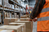 worker in warehouse checking goods