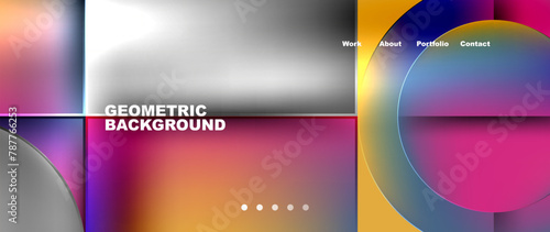 Vibrant geometric design featuring squares and circles in a colorful mix of electric blue, violet, and magenta. This eyecatching graphics art resembles a sky full of abstract shapes