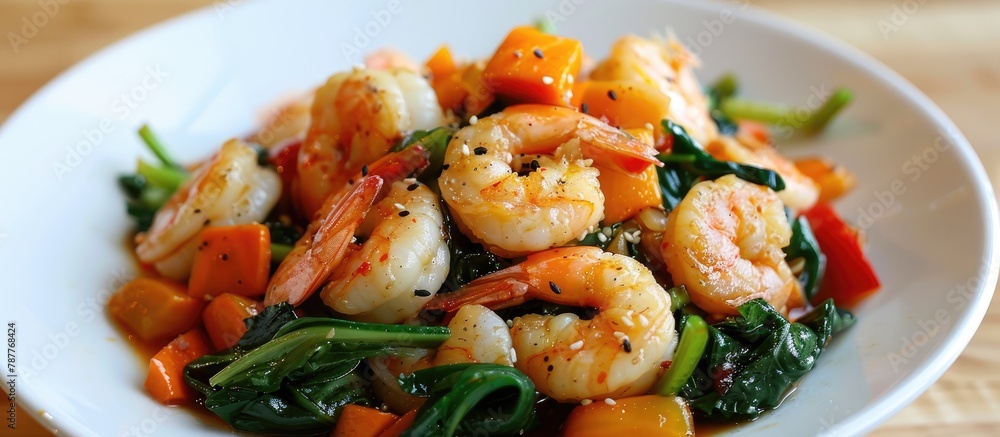 Stir-fried shrimp with an assortment of vegetables Stir-fried shrimp with an assortment of vegetables