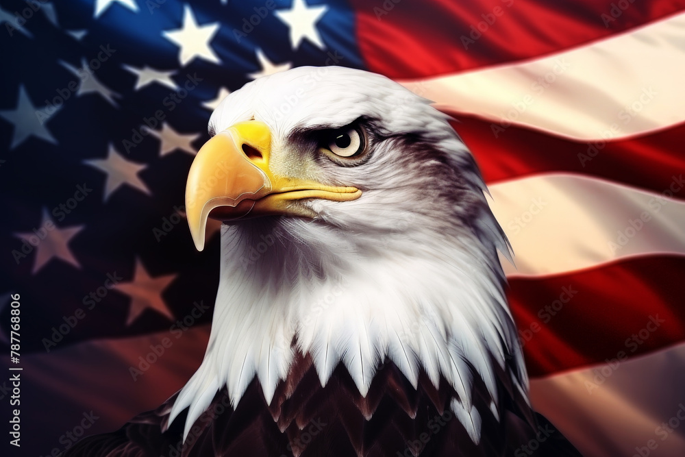 custom made wallpaper toronto digitalAmerican eagle with USA flag patriotic background. Freedom, patriotism. AI generative.