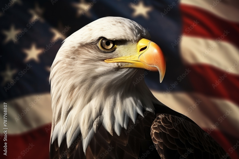 custom made wallpaper toronto digitalAmerican eagle with USA flag patriotic background. Freedom, patriotism. AI generative.