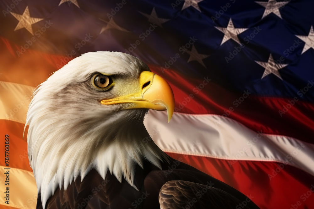 custom made wallpaper toronto digitalAmerican eagle with USA flag patriotic background. Freedom, patriotism. AI generative.