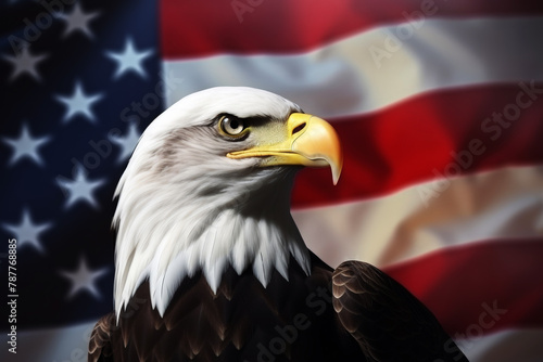 American eagle with USA flag patriotic background. Freedom  patriotism. AI generative.
