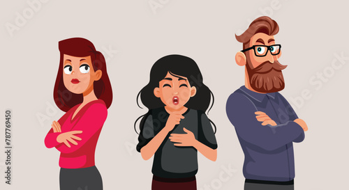 Woman Coughing Making her Colleagues Suspicious Vector Illustration. Coworkers feeling unhappy about sick person coming to work 
