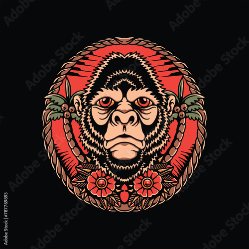 summer monkey tattoo vector design