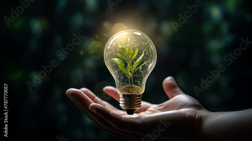 Hand Holding Light Bulb: Eco-Friendly Energy Concept