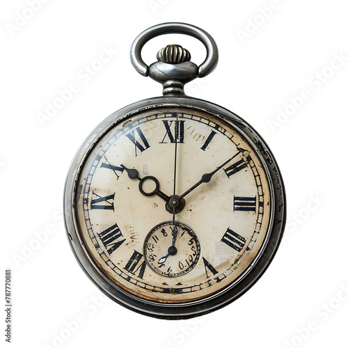 Pocket watch in old condition, Isolated on transparent background.