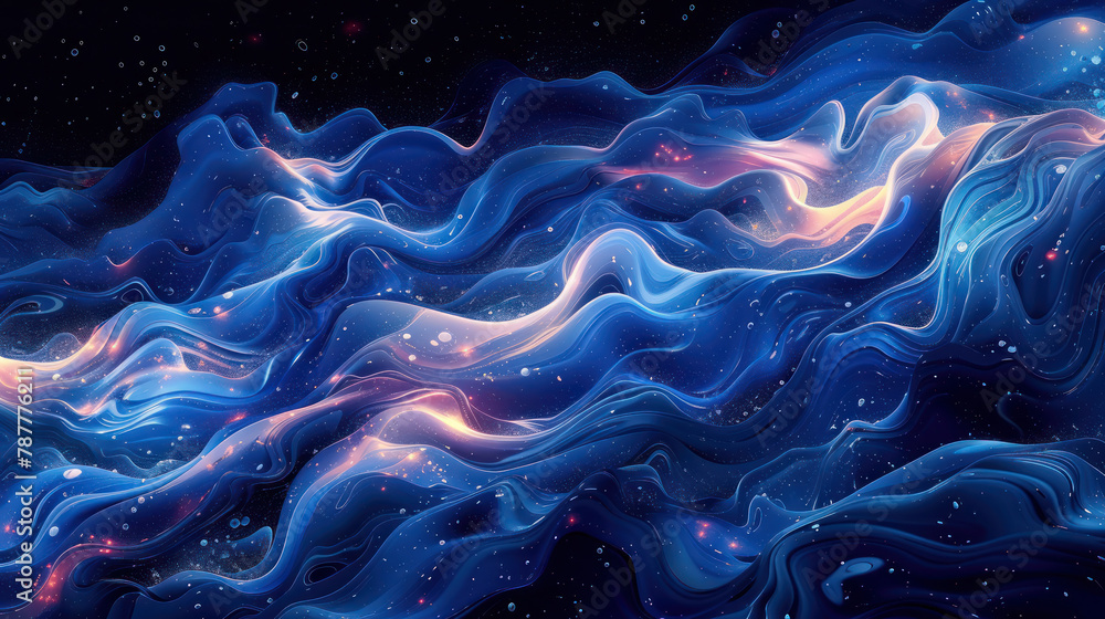Blue Wave With Stars Painting Blue Wave With Stars Painting