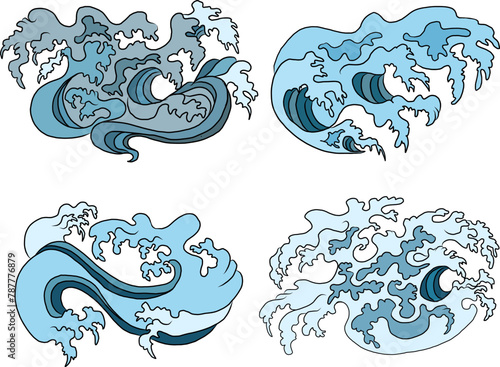 Chinese cloud vector for coloring book and printing on white background.Traditional Japanese culture element for tattoo design and idea.Cloud and wave illustration.Clip art.