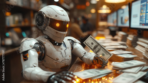 Robot Sitting at Desk With Money