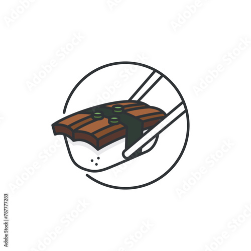 Eel sushi design. Unagi sushi icon. Japanese food and beverage illustration. 
