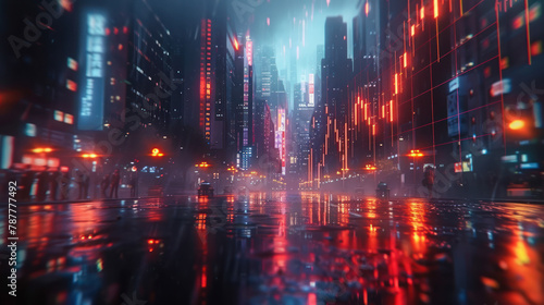 Cityscape With Neon Lights Reflecting off Water