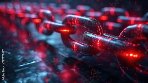 Close Up of Metal Chain With Red Lights photo