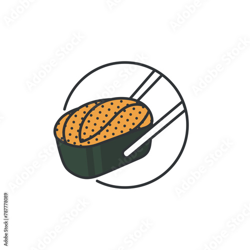 Sea urchin roe food icon. Fresh uni sea urchin roe sushi illustration. Delicate japanese meal symbol. photo