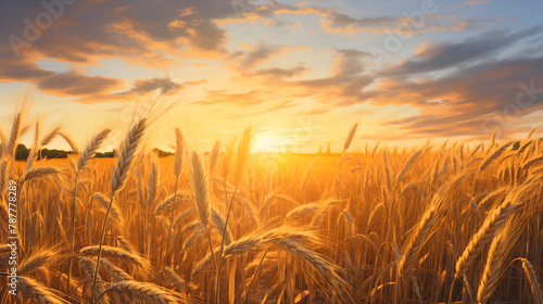 Wheat Field Glowing in Sunset Sky