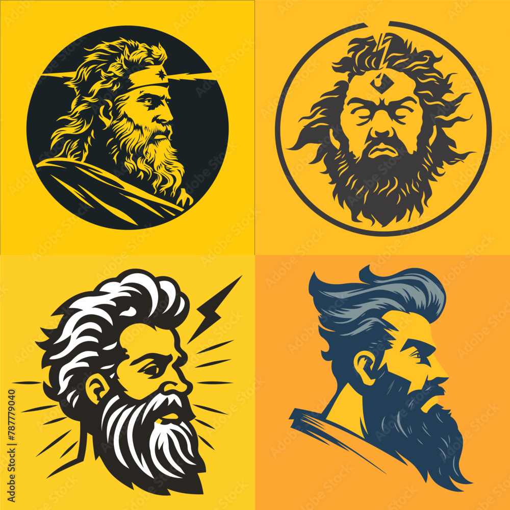 Zeus head hipster retro logo design vector illustration Zeus head hipster retro logo design vector illustration
