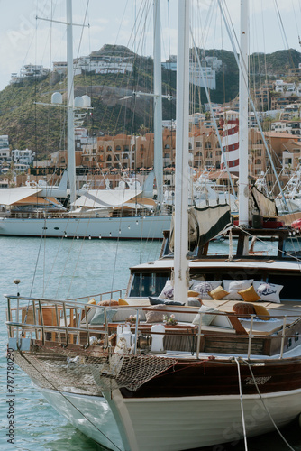 Boats in the harbour in a tropical port