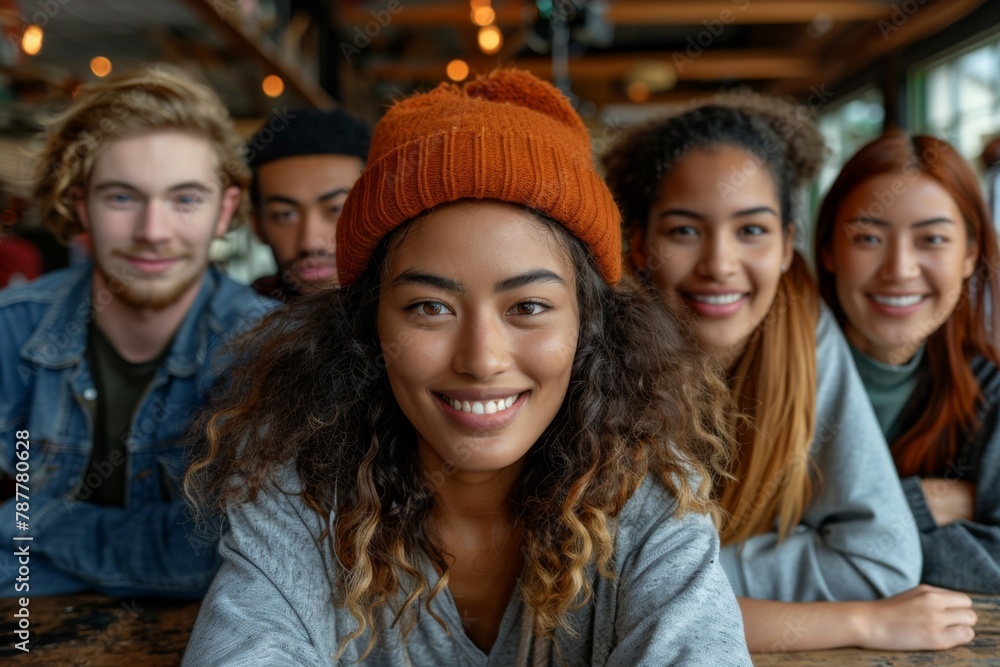 The same group of friends from the previous image, now captured more closely, showcasing bright smiles and a strong sense of connection. The same group of friends from the previous image, now captured more closely, showcasing bright smiles and a strong sense of connection.