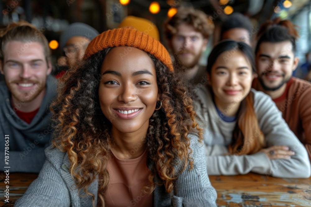 The same group of friends from the previous image, now captured more closely, showcasing bright smiles and a strong sense of connection. The same group of friends from the previous image, now captured more closely, showcasing bright smiles and a strong sense of connection.