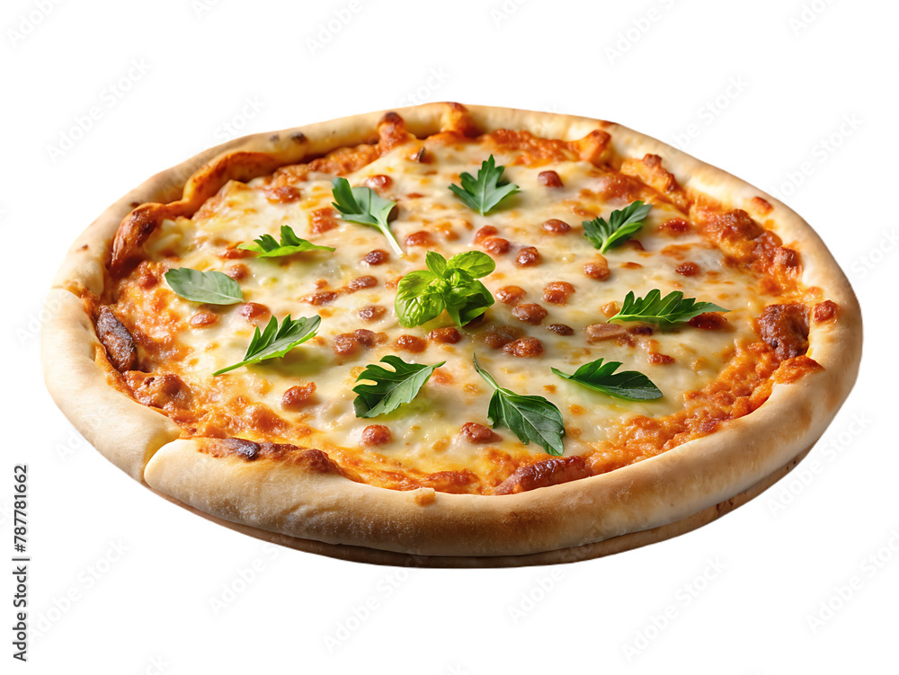 Delicious cheese pizza isolated on a transparent background