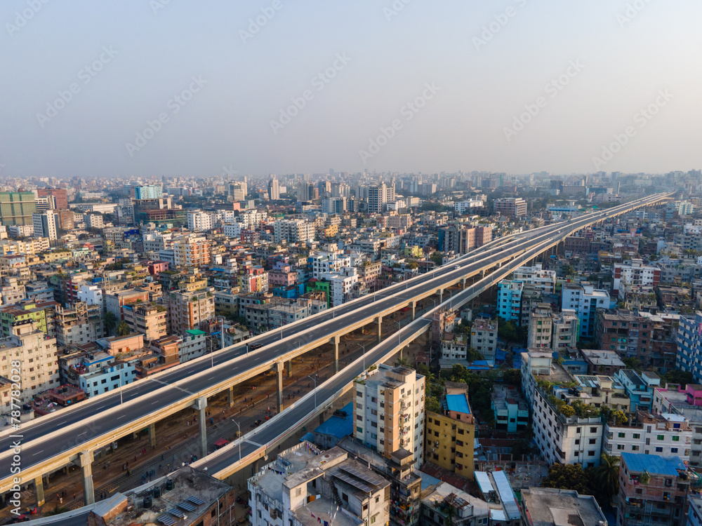 Fototapeta premium Drone View of Dhaka City. Dhaka Elevated Expressway