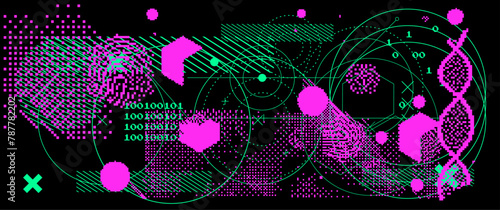 Futuristic hi-tech dark damaged screen with glitch noise. Grunge abstract vector background. © local_doctor