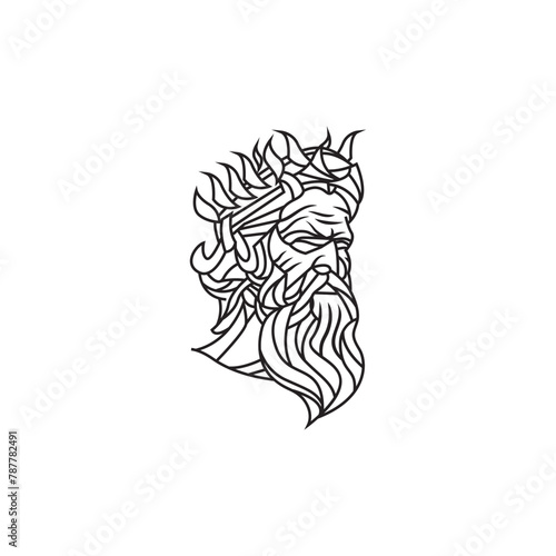 Ancient Greek sculpture line vector illustration god zeus logo design