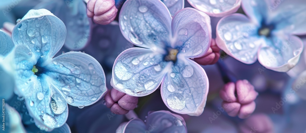 Close-up view of blue lilac flowers with water droplets Close-up view of blue lilac flowers with water droplets