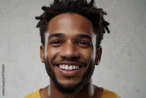 young jamaican man on plain bright white background laughing hysterically looking at camera background banner template ad marketing concept from Generative AI photo