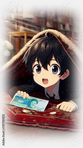 A boy under the carpet