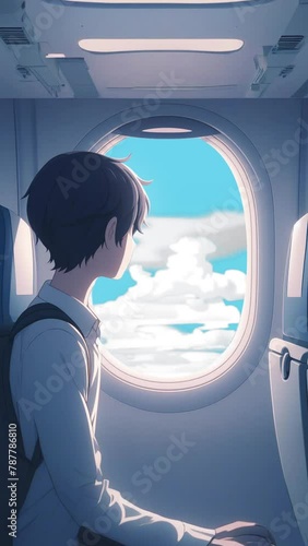 A young man on a airplane