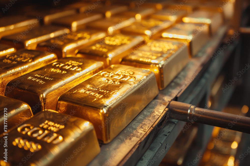 A stack of gold bars rests in the security room A stack of gold bars rests in the security room