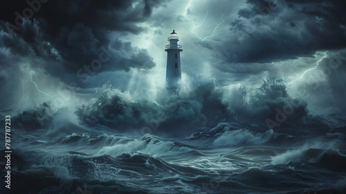 Raging Seas: Stormy Dramatic Seascape with Lighthouse