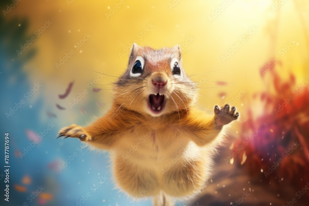 Happy chipmunk jumping and having fun. Happy chipmunk jumping and having fun.
