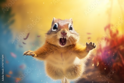 Happy chipmunk jumping and having fun. © vlntn