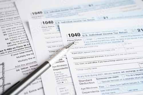 Tax form 1040 U.S. Individual Income Tax Return, business finance concept. photo