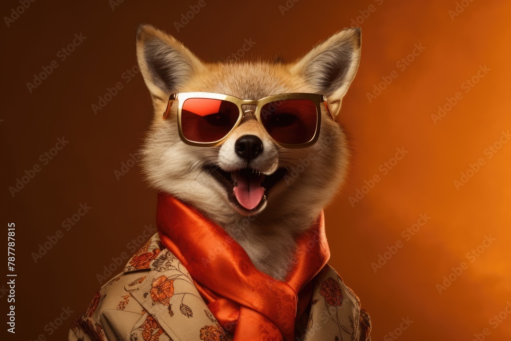 Naklejka premium Funny fashion fox wearing sunglasses.