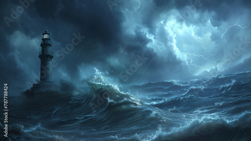 Raging Seas: Stormy Dramatic Seascape with Lighthouse © Trevor