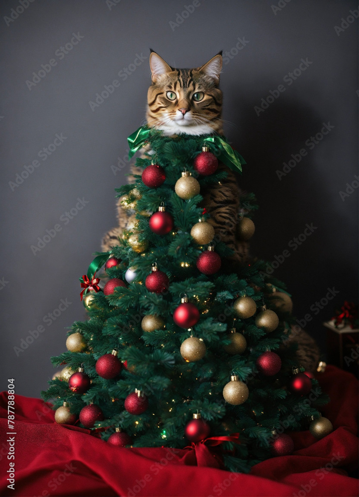 Cat dressed as Christmas tree Cat dressed as Christmas tree