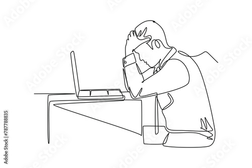 One continuous line drawing of busy people in stress and fatigue at work. Doodle vector illustration in simple linear style