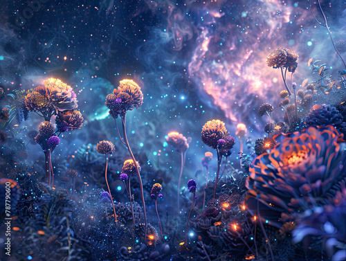 Cosmic Bloom Bioluminescent Flowers in Nebulas and Stars © GOLVR