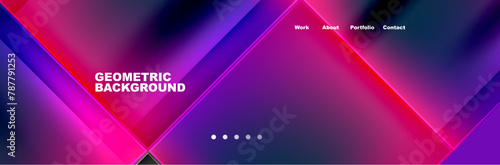 A visually stunning geometric background featuring purple, violet, and electric blue lines in a triangular pattern. Perfect for entertainment, music, and technology themes