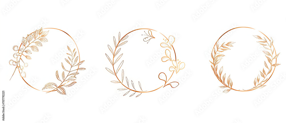 three oval frames with flowers and leaves on a white background three oval frames with flowers and leaves on a white background