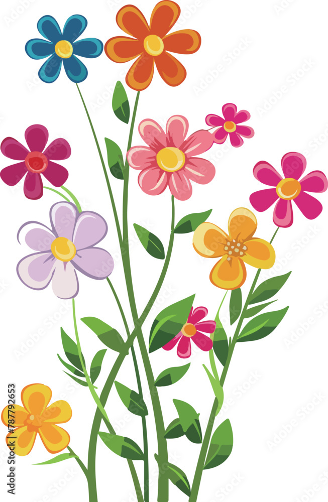 A digital illustration showcasing a cluster of radiant flowers with petals in shades of pink and orange against a white background.
