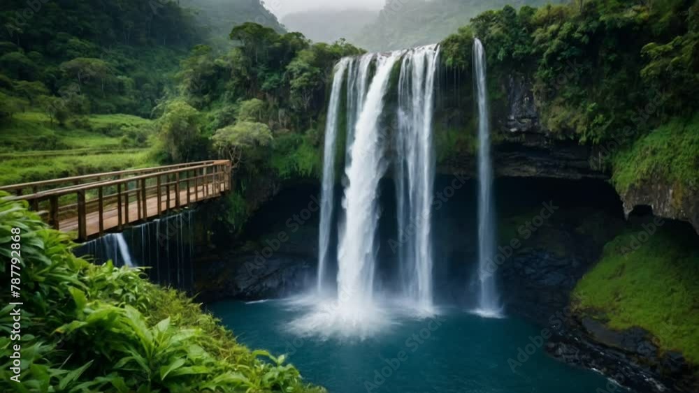waterfall in the forest, seamless looping animation video background waterfall in the forest, seamless looping animation video background