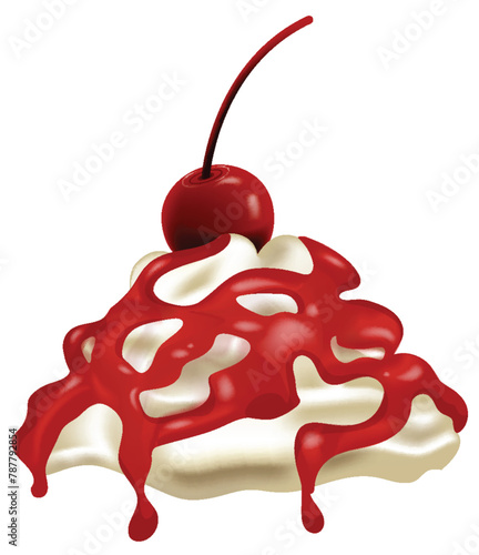 Vector illustration of a cherry with dripping sauce